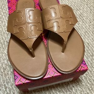 Tory Burch Jamie Full Logo Thong Calf Leather Style #48275 Women’s Size 10.5